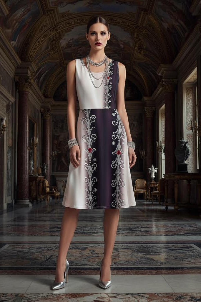 Kinga Sleeveless Elegant Black & White Pockets and a line dress