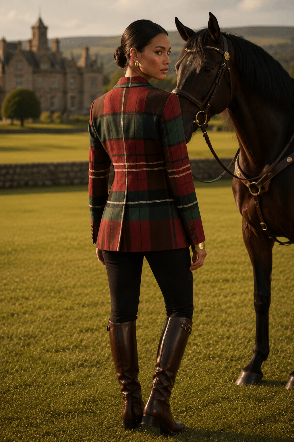 Alternative aesthetic clothing inspiration featuring a dark plaid jacket styled for a moody, whimsical autumn wardrobe.
