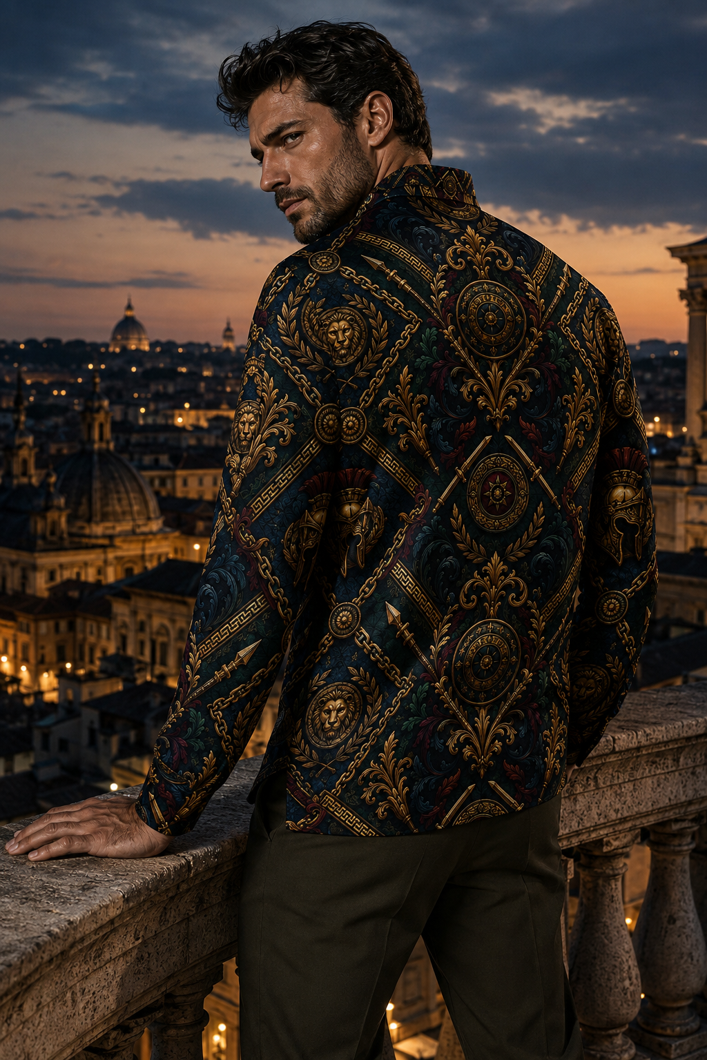 Men's Baroque Quarter-Zip Sweatshirt – Ancient Courage Design | Deep Petrol Blue & Antique Gold | Made to Order | S–5XL