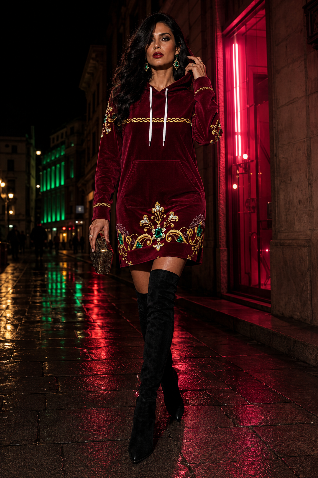 Burgundy Hoodie Dress Women | Velvet Sweatshirt Dress | Sizes XS-7XL