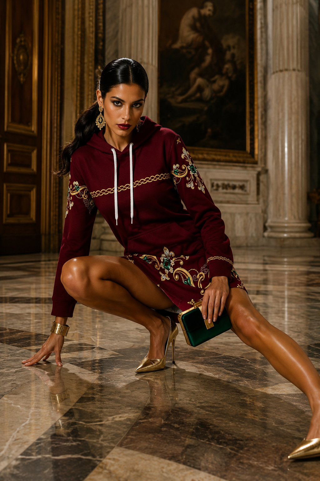 Burgundy Hoodie Dress Women | Velvet Sweatshirt Dress | Sizes XS-7XL