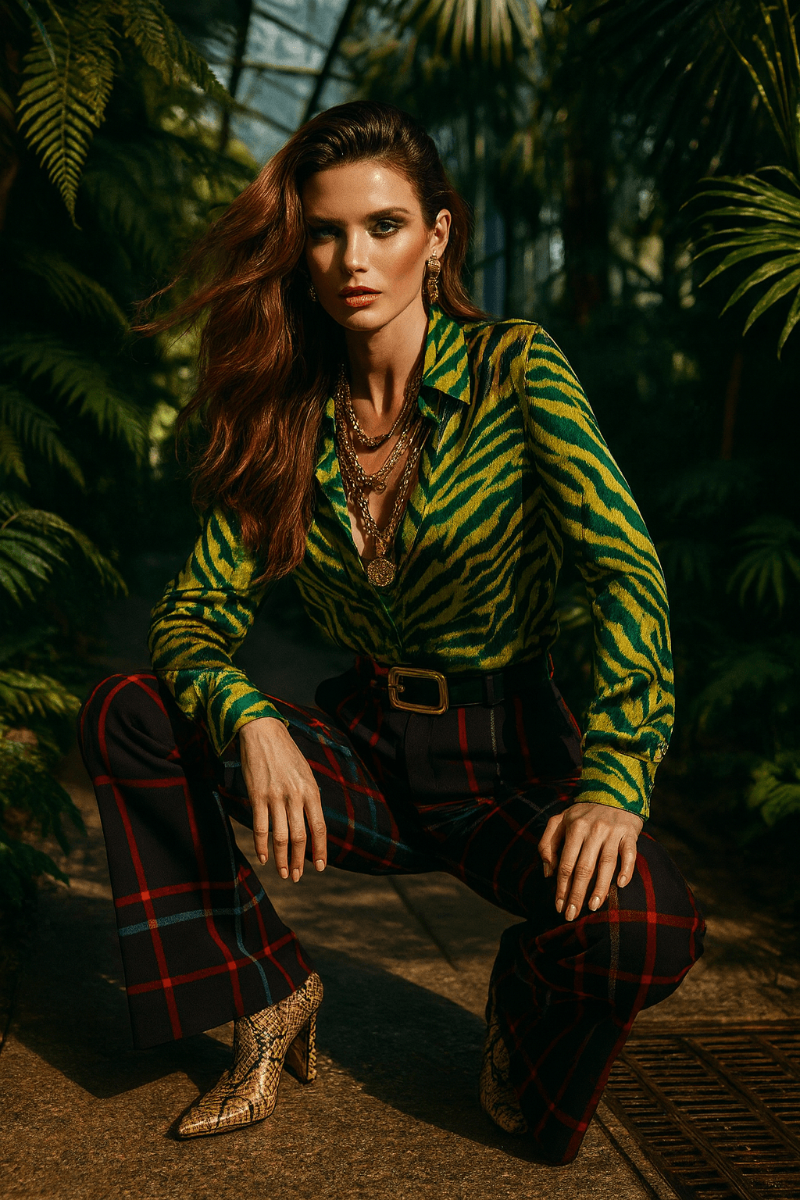 Black and red tartan high-waist wide-leg trousers for women by Angelic Blessings Shop