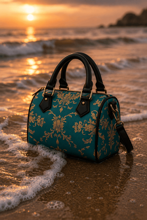 Aqua Blue Baroque Leather Mini Crossbody Bag Elegant Evening Outfit Accessory