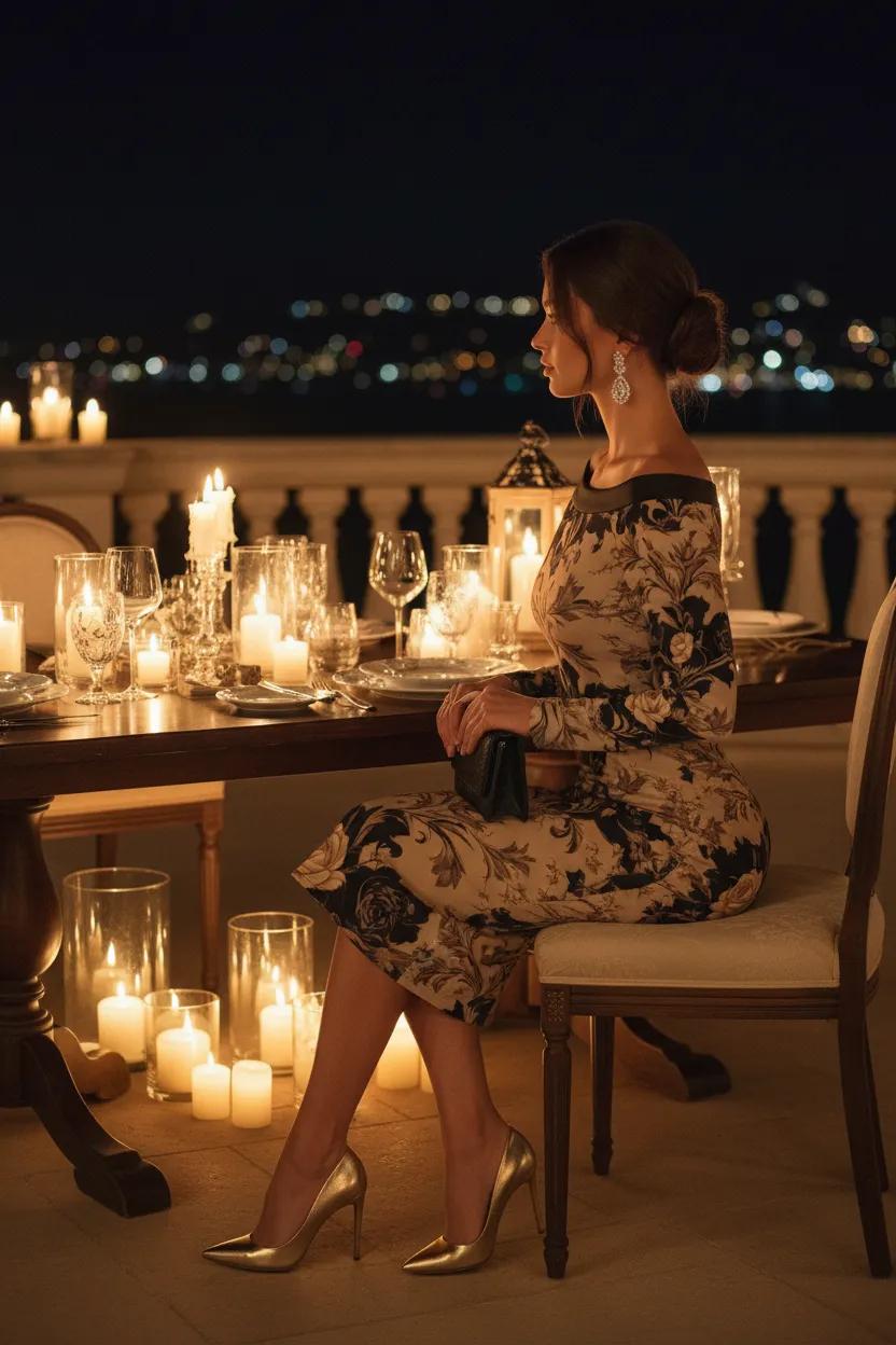 Cinematic Baroque -Off Shoulder Midi Dress -S-6XL Elegant Evening Outfit with Floral Lace Design