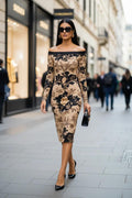 Cinematic Baroque Off Shoulder Midi Dress S-6XL Elegant Evening Outfit