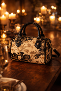Cinematic Baroque Floral Mini Boston Bag Luxury Barrel Crossbody Handbag elegant evening outfit accessory