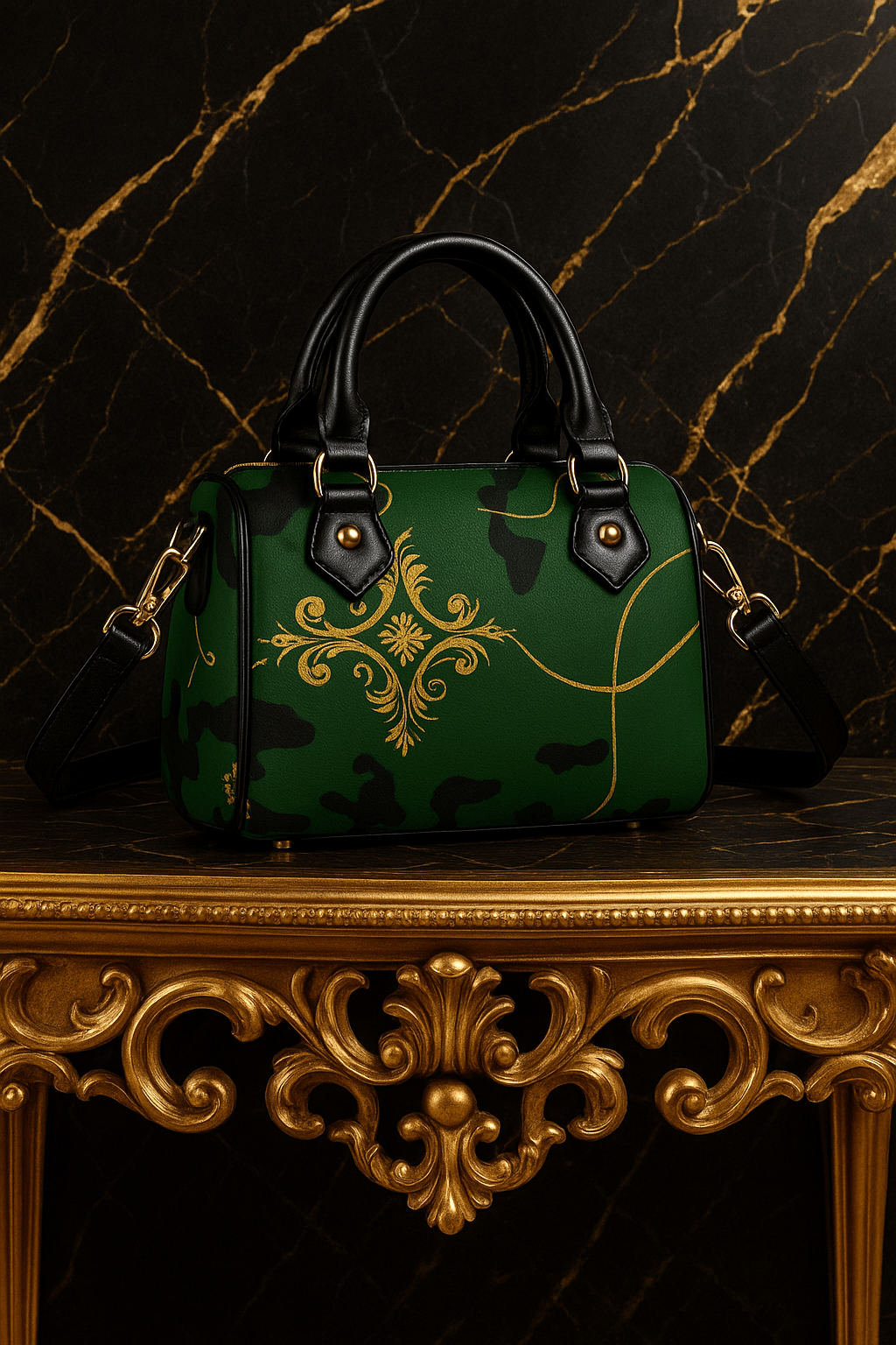 Camo Baroque Gold Ornamental Military Leather Crossbody Mini Bag Elegant Evening Outfit