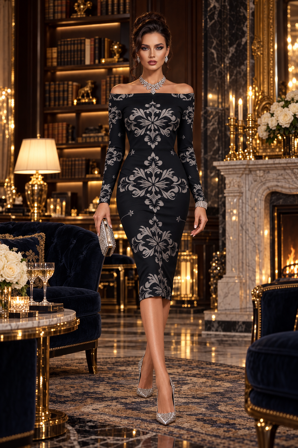 Black Silver Victorian Dress evening gown Elegant Off Shoulder Outfit for Evening Events