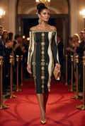 Baroque Off shoulder Bodycon Midi Dress S-6XL elegant evening outfit on model