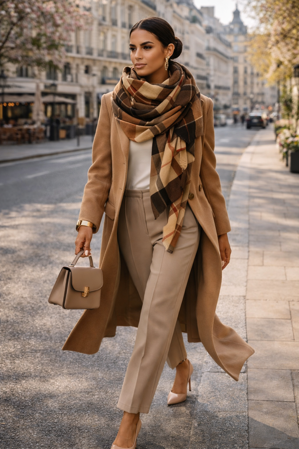 Tartan Shawl Elegant Evening Outfit Stylish Warm Cozy Autumn Fashion