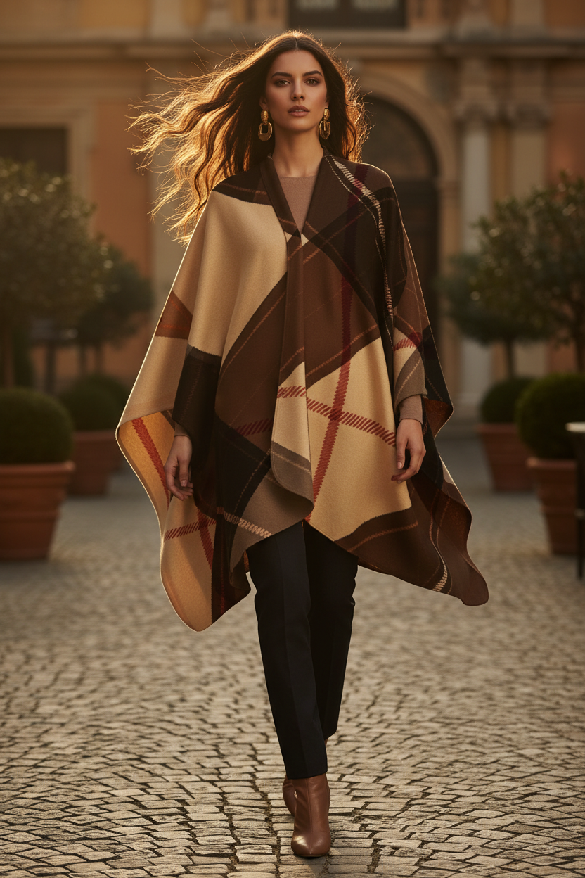 Tartan Shawl Elegant Evening Outfit Stylish Warm Fashion Accessory