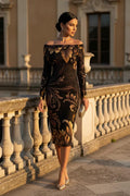 Brown Gold Baroque Off-Shoulder Baroque bodycon dress elegant evening outfit
