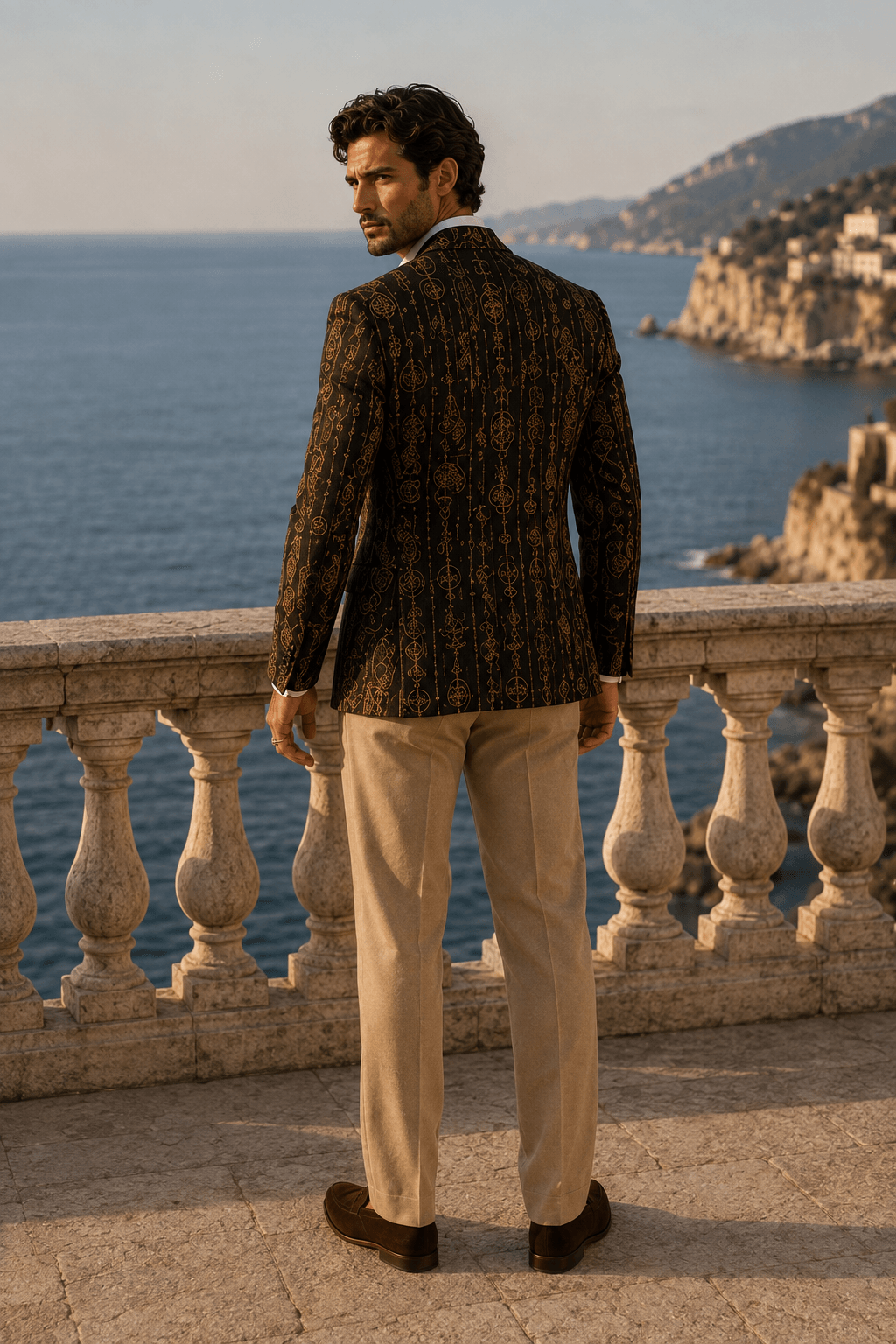 Brown & Gold Pictish clothes mens Fall jacket Elegant Outfit for Evening and Cooler Weather