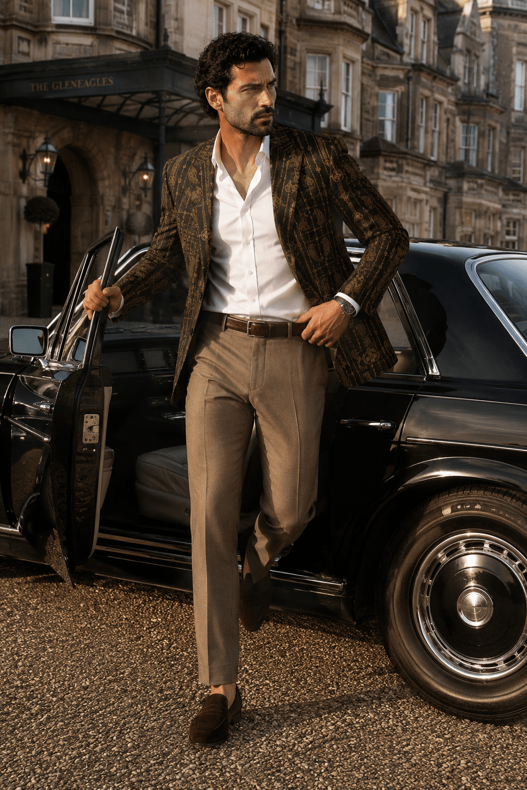 Brown & Gold Pictish Clothes Mens Fall Jacket Elegant Outfit For Evening Events