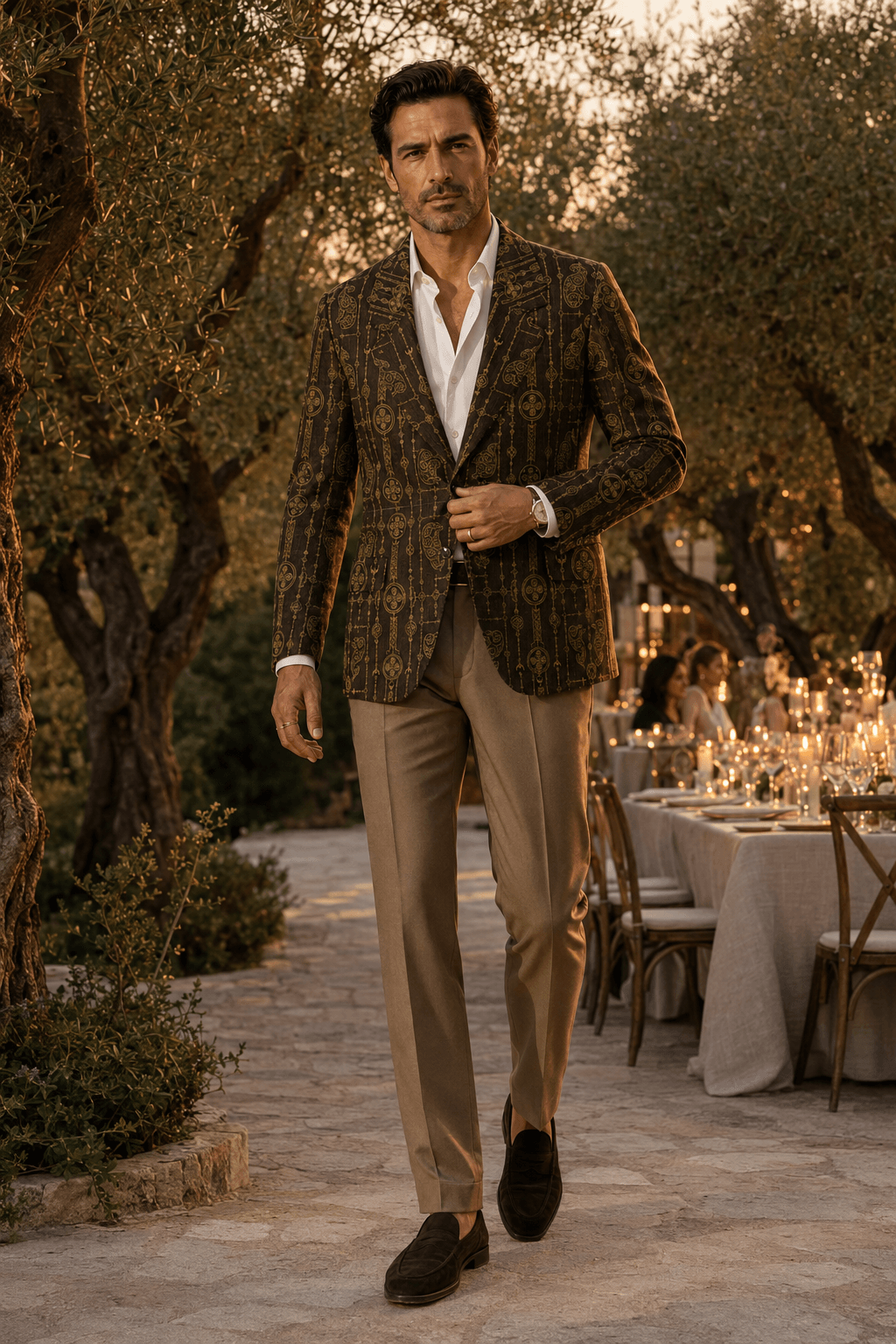 Brown & Gold Pictish clothes mens Fall jacket Elegant Evening Outfit for Fall