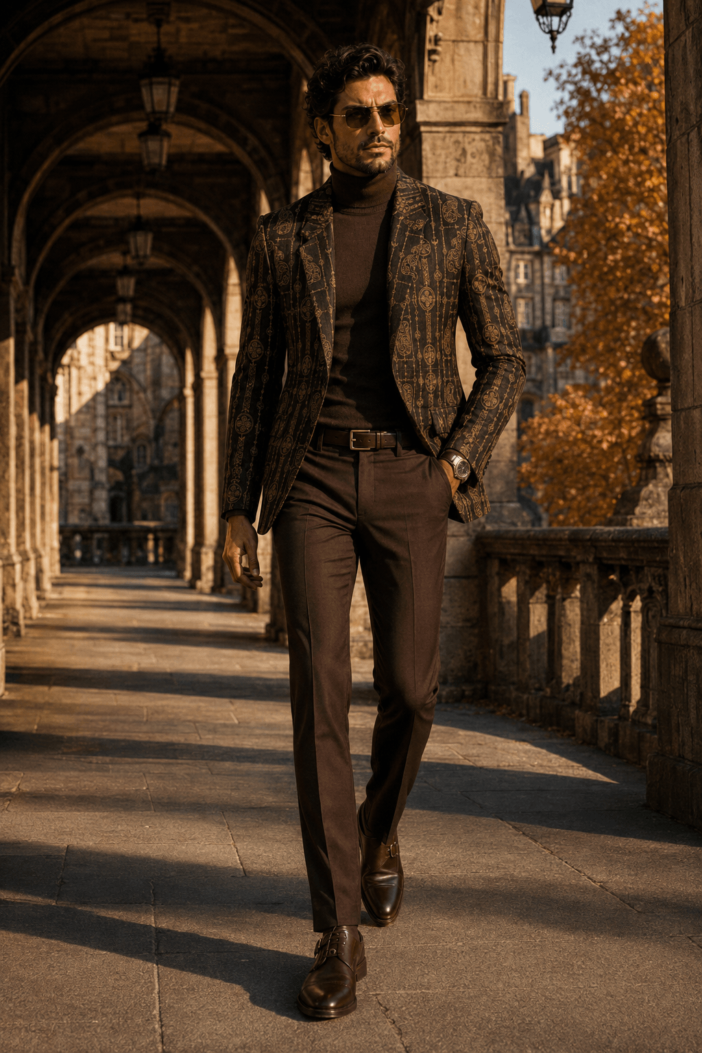 Brown & Gold Pictish Clothes Mens Fall Jacket Stylish Elegant Evening Outfit