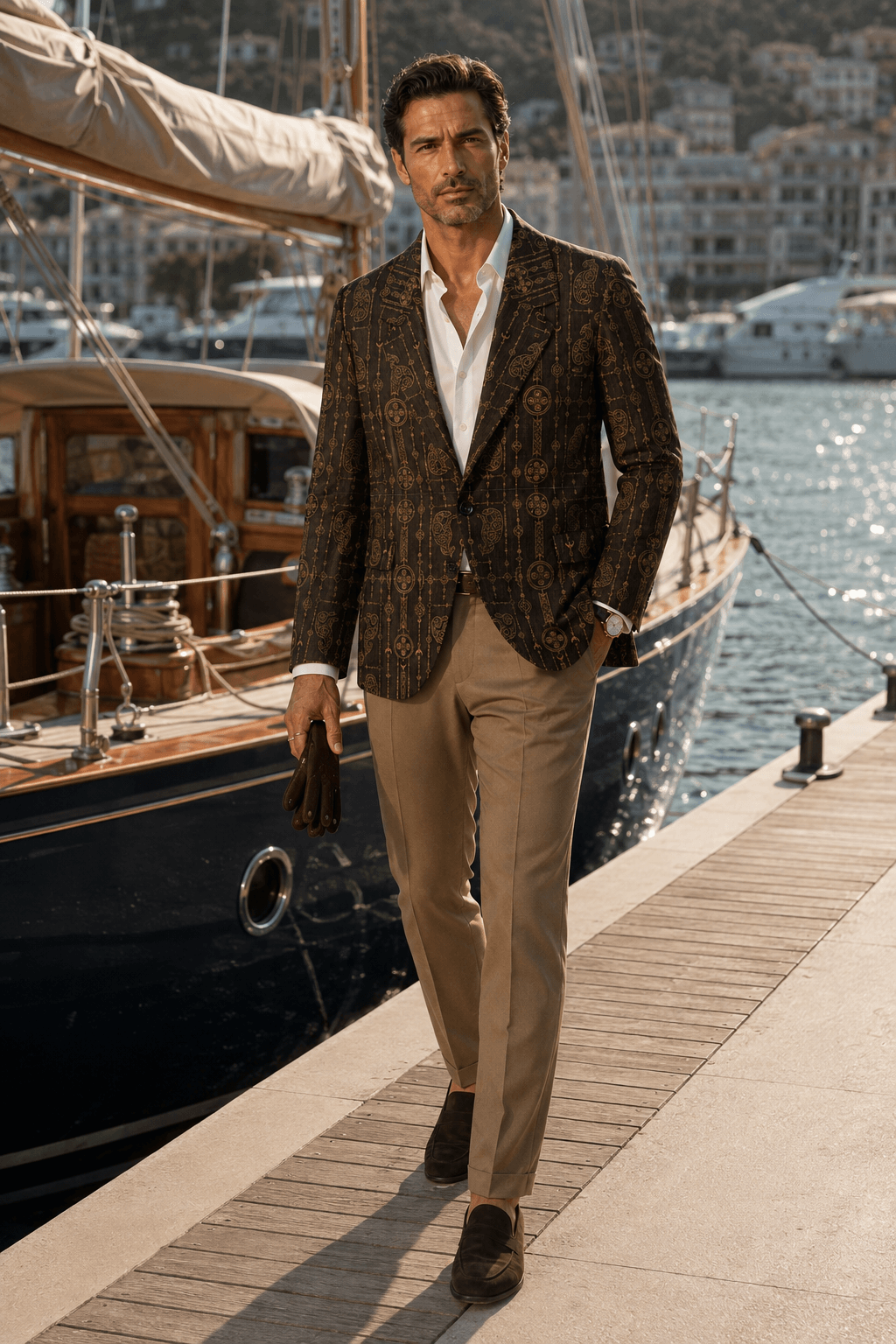 Brown & Gold Pictish Clothes Mens Fall Jacket Elegant Evening Outfit Stylish Look