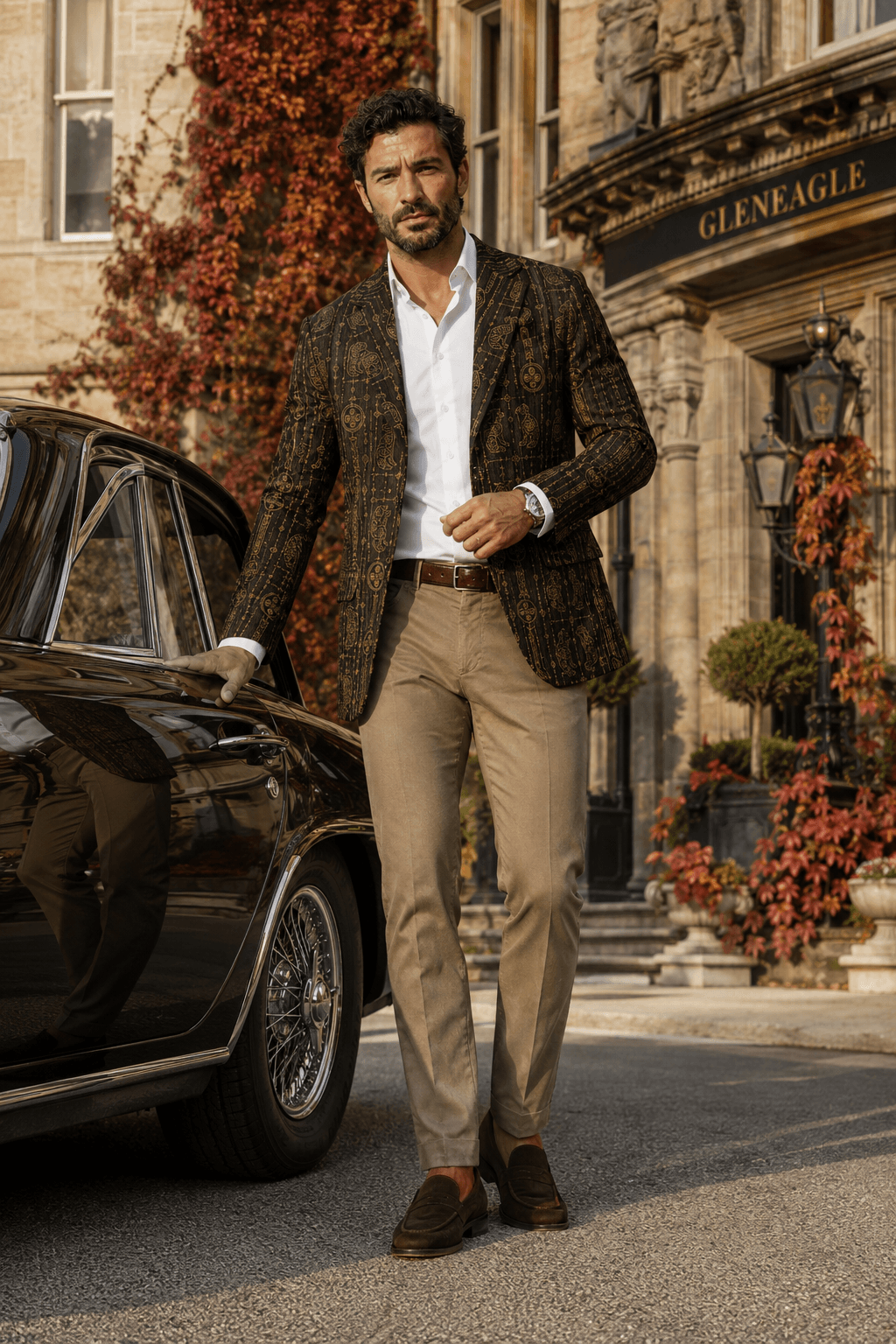 Brown & Gold Pictish Clothes Mens Fall Jacket Elegant Evening Outfit Style