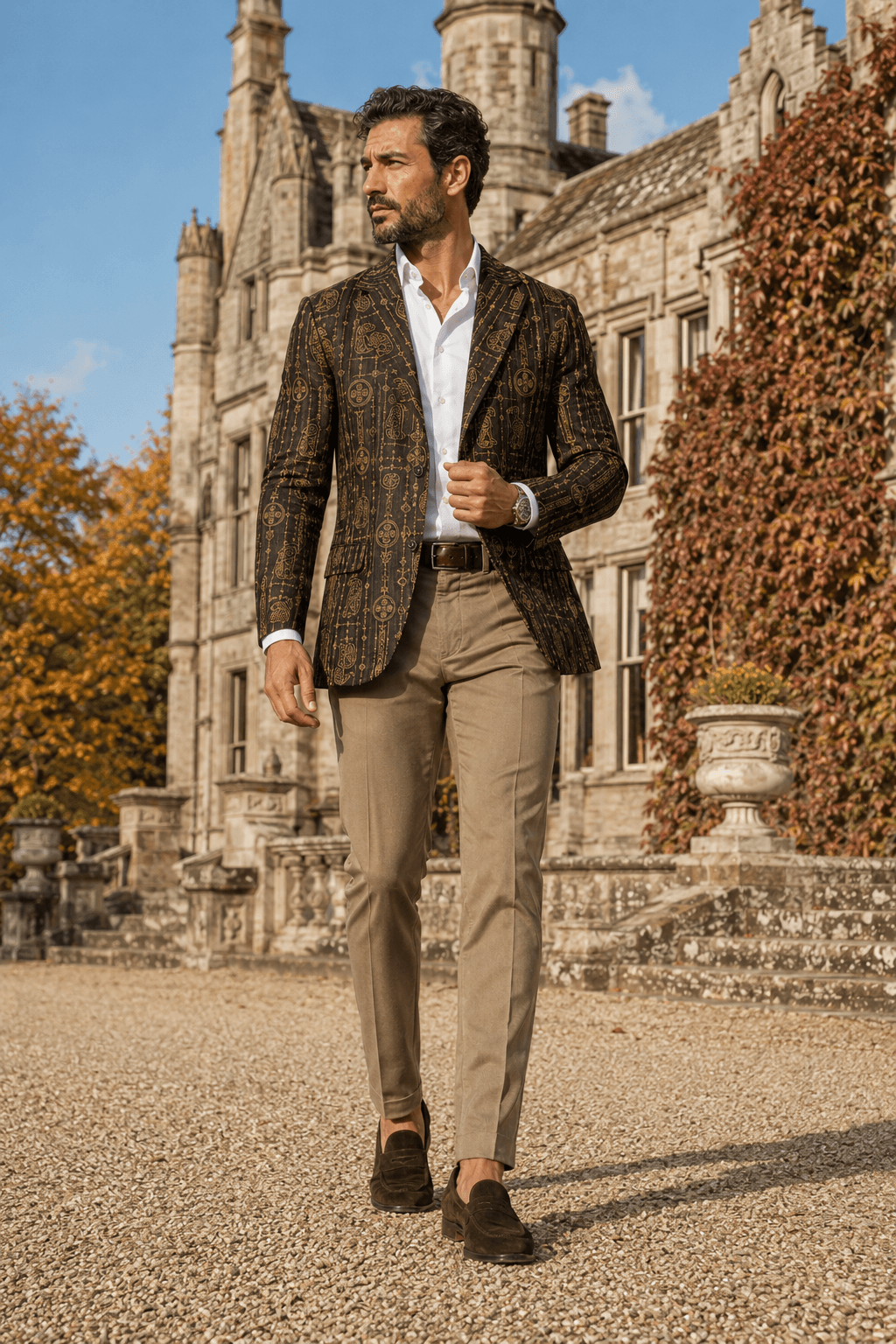 Brown & Gold Pictish clothes mens Fall jacket Elegant evening outfit stylish look