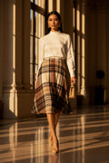 Plaid Skirt Elegant Outfit Mid Length Stylish Evening Wear