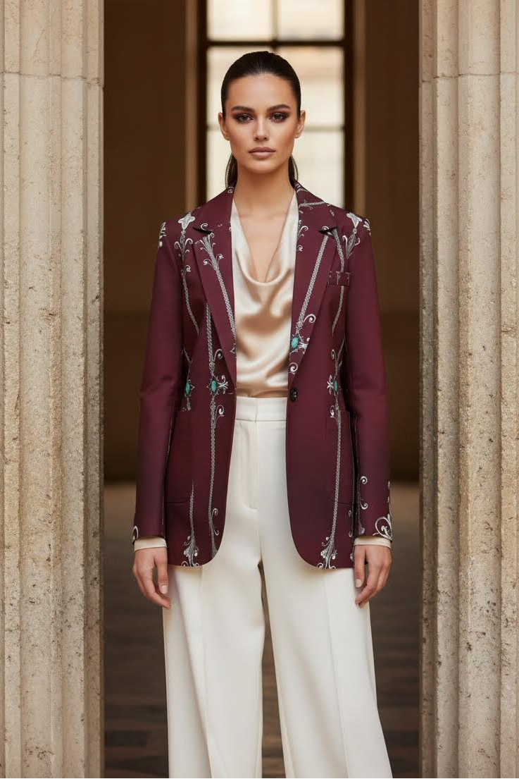 Women's Blazer Clothing Elegant Evening Outfit with Embroidered Details