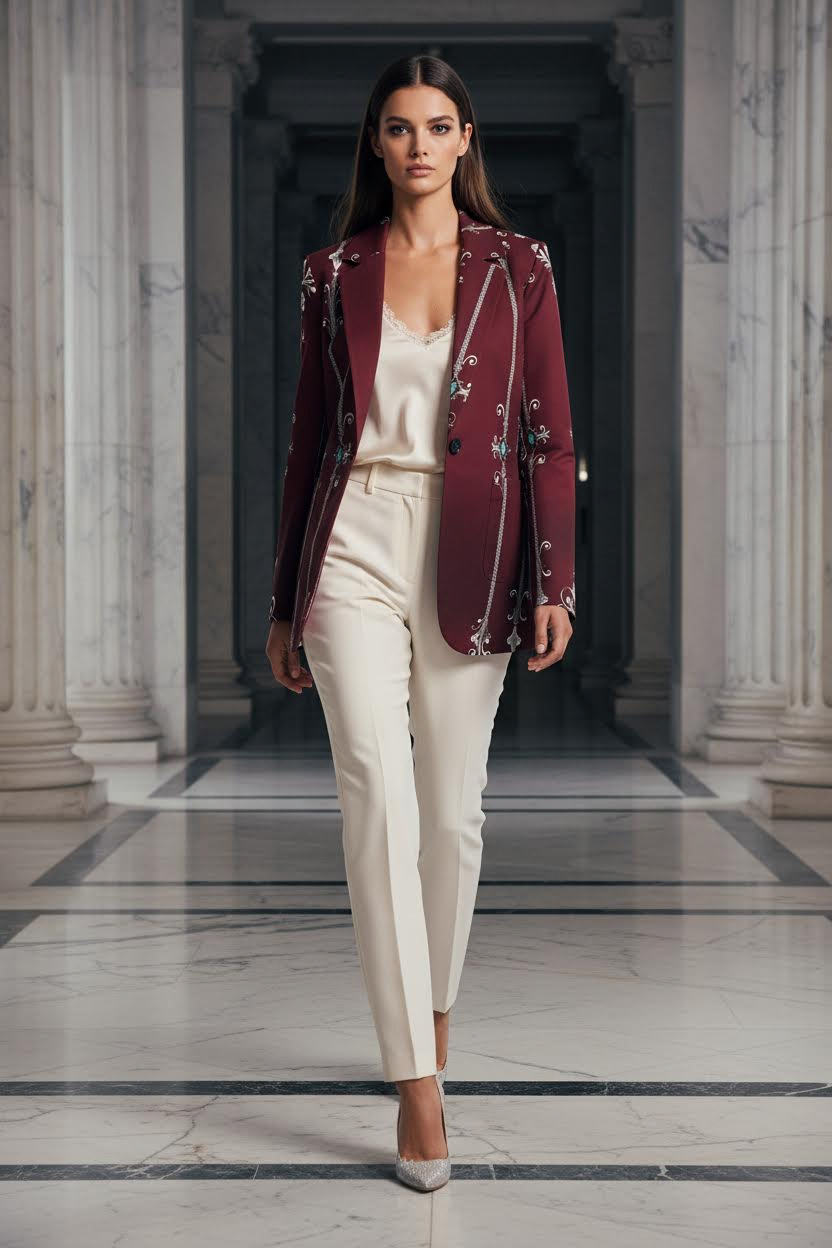 Women's Blazer Clothing Elegant Floral Embroidered Evening Outfit