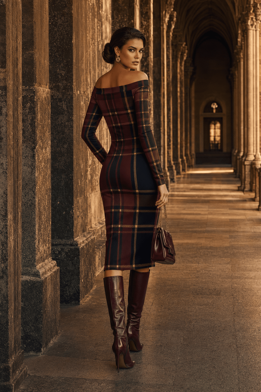 Burgundy Off Shoulder Bodycon Dress Elegant Evening Outfit with Long Sleeves