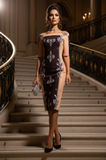 Burgundy Pale Rose off shoulder wrap dress elegant evening outfit midi style