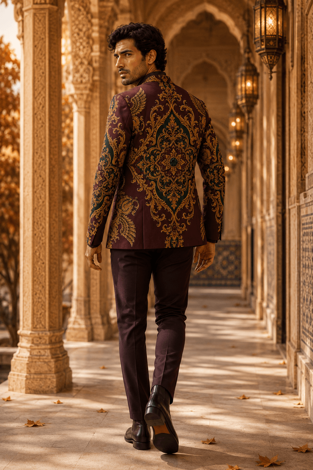 Inside view or tag preview of a premium crafted-to-order men's luxury statement jacket, emphasizing slow fashion production.