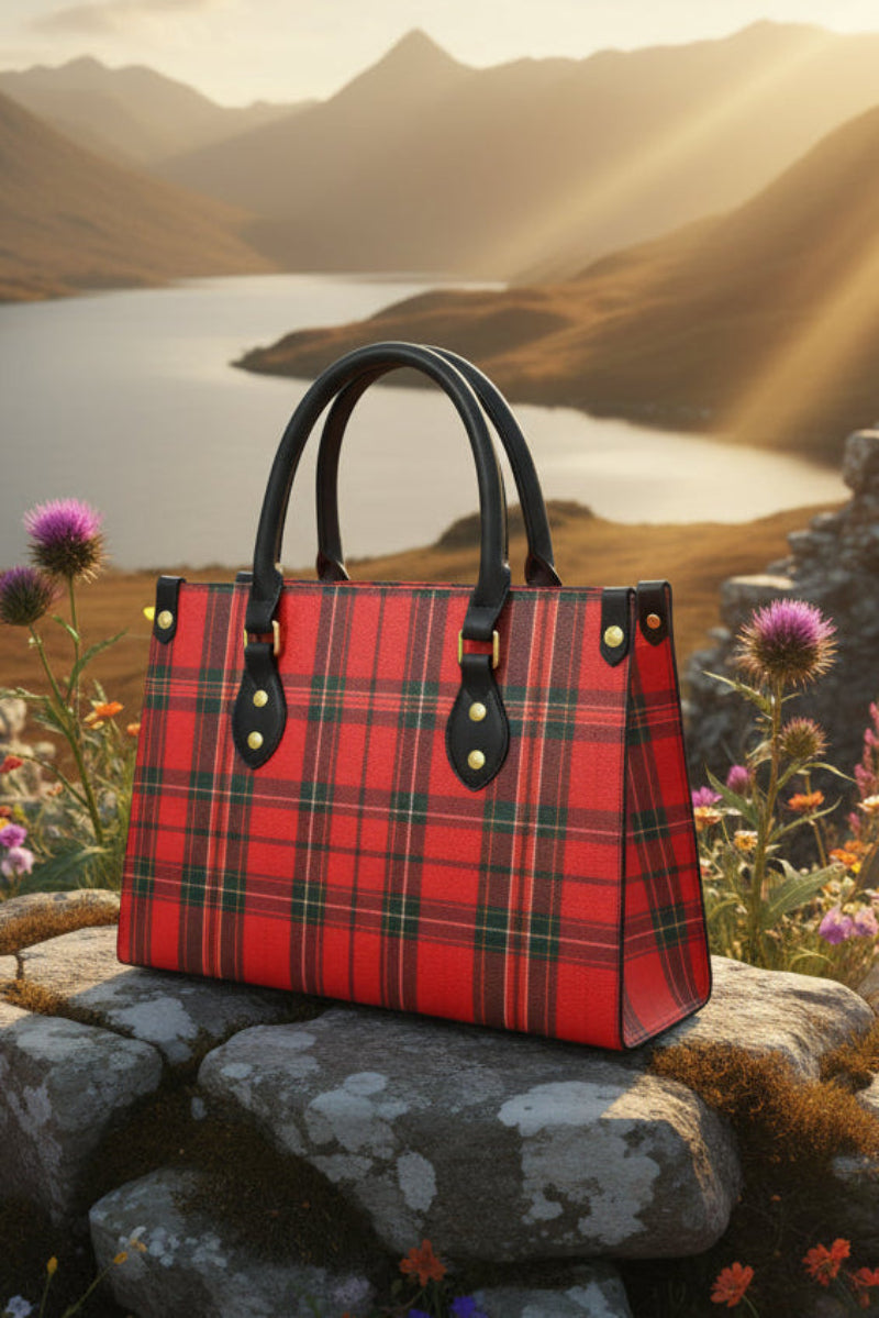 Craigievar Red Tartan Women's Tote Bag with Black Handle