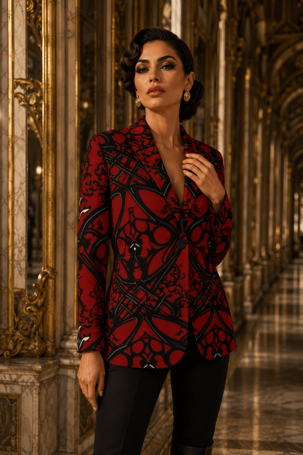 Crimson & Black Ornamental women's blazer elegant evening outfit stylish design