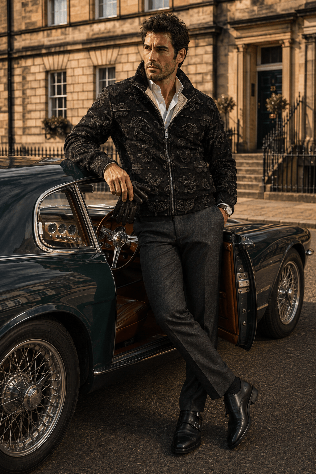 Dark Academia Pictish Emblem mens fleece jacket stylish evening outfit elegant look