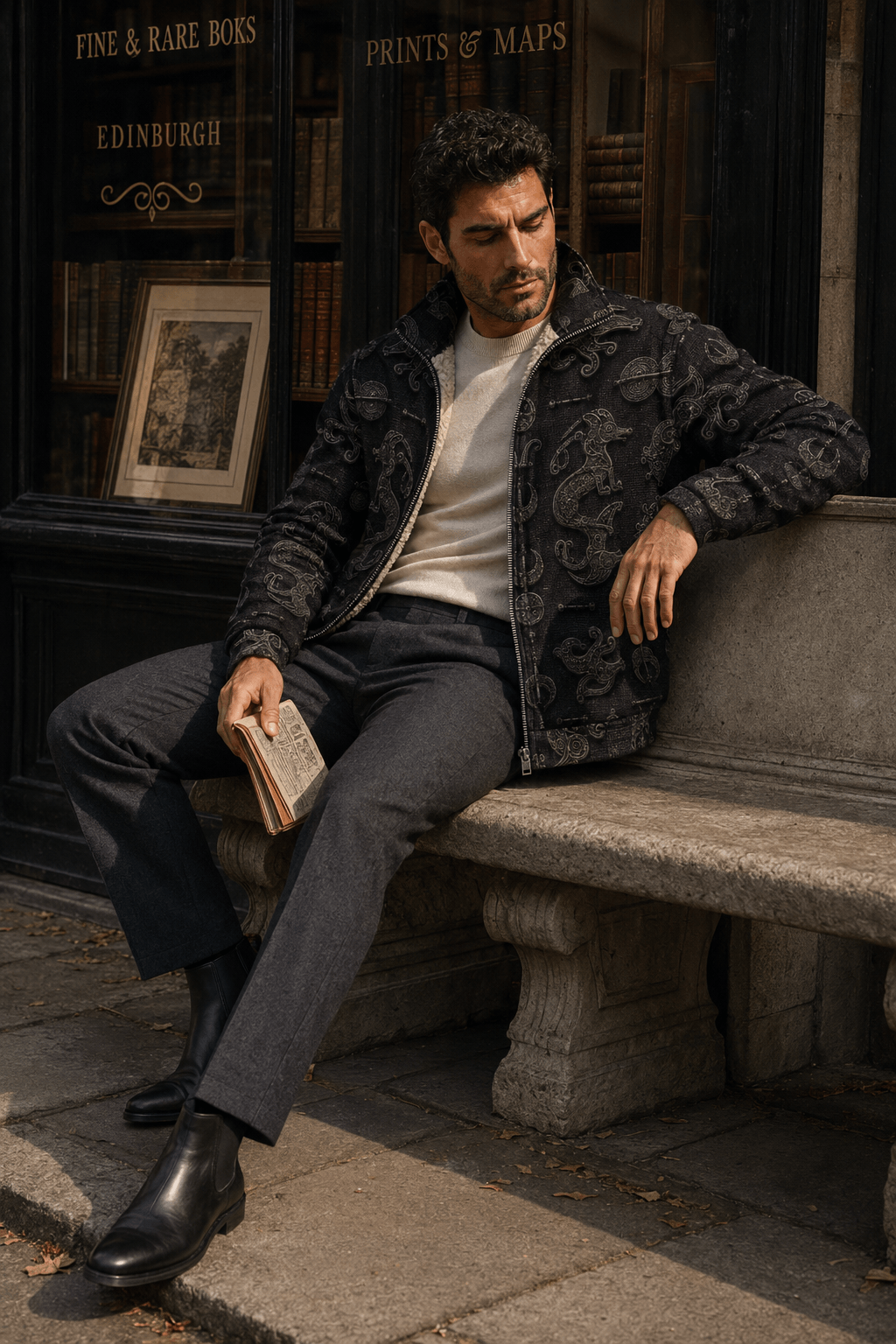 Dark Academia Pictish Emblem Mens Fleece Jacket Elegant Evening Outfit Stylish Layer