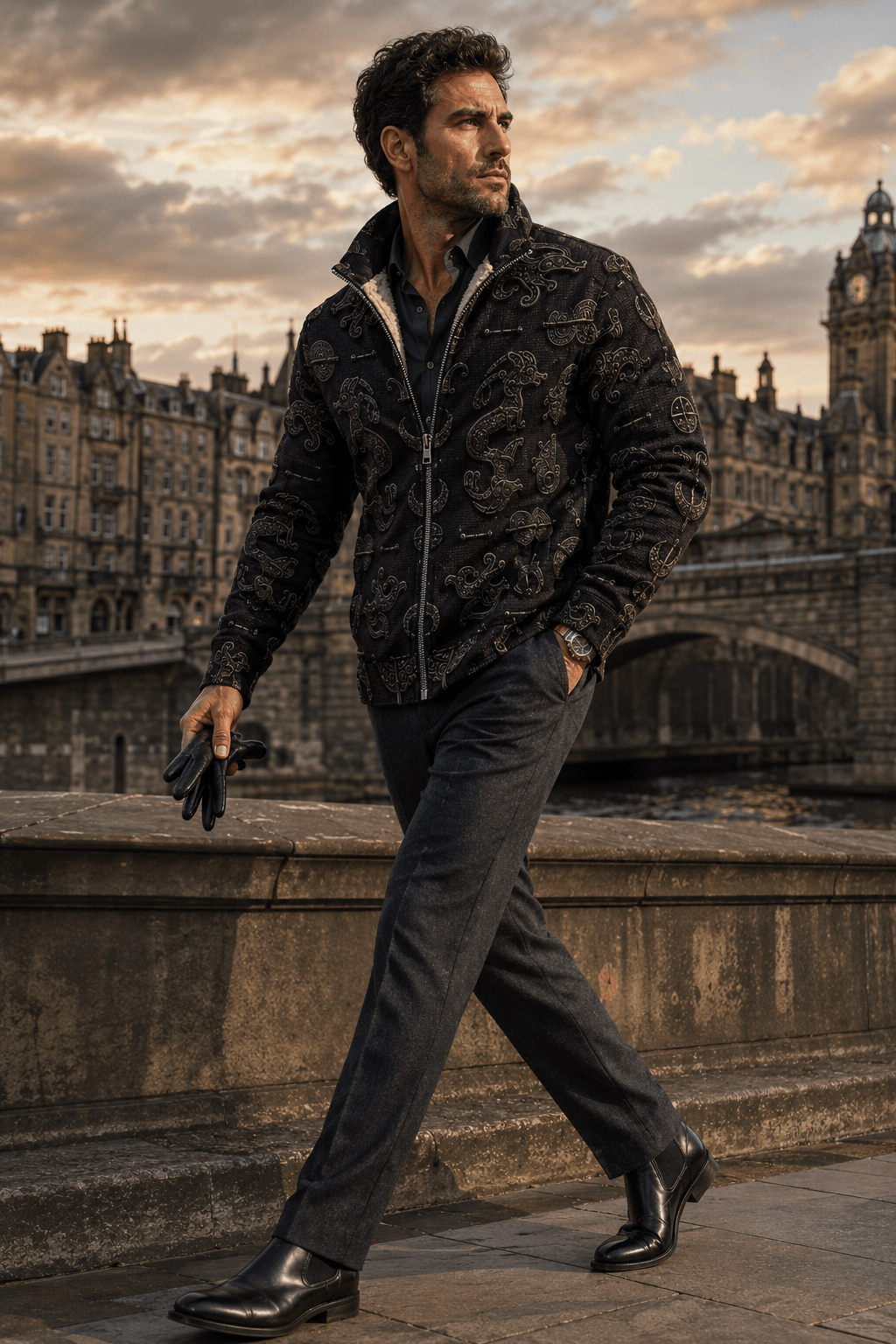 Dark Academia Pictish Emblem Mens Fleece Jacket Elegant Evening Outfit