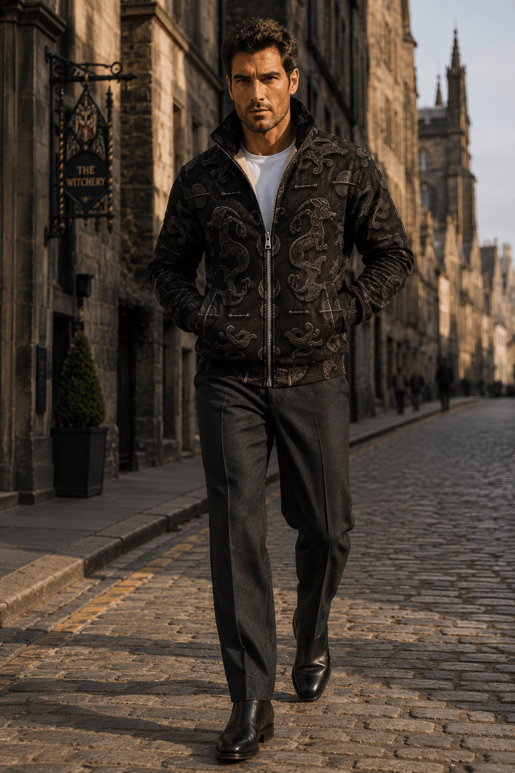 Dark Academia Pictish Emblem Mens Fleece Jacket Elegant Urban Outfit Evening Wear
