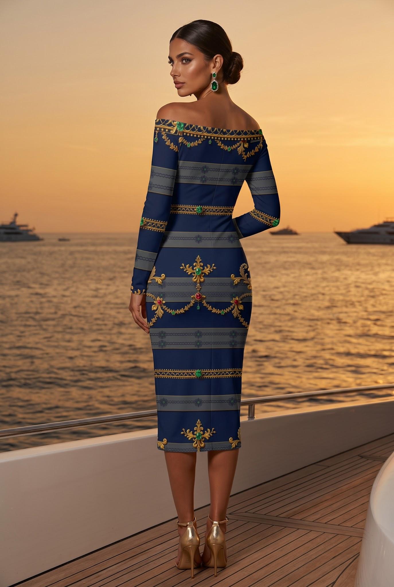 baroque bodycon dress Ady Bodycon Dress in Baroque Cherub Black and Gold