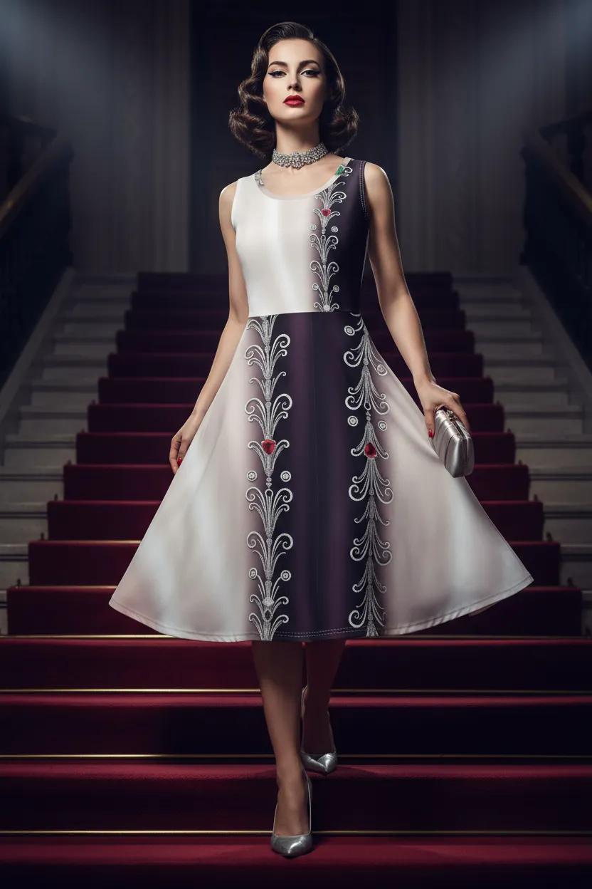Angelic Blessing Co black and white dress a line dresses with intricate vertical floral patterns and sleeveless silhouette