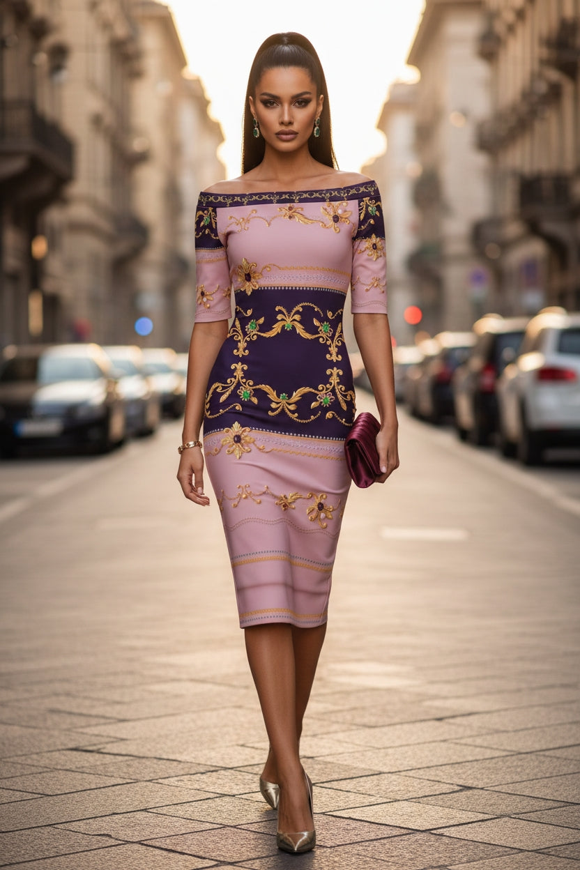 Dusty Blush Pink Off-The-Shoulder Bodycon Dress Elegant Evening Outfit