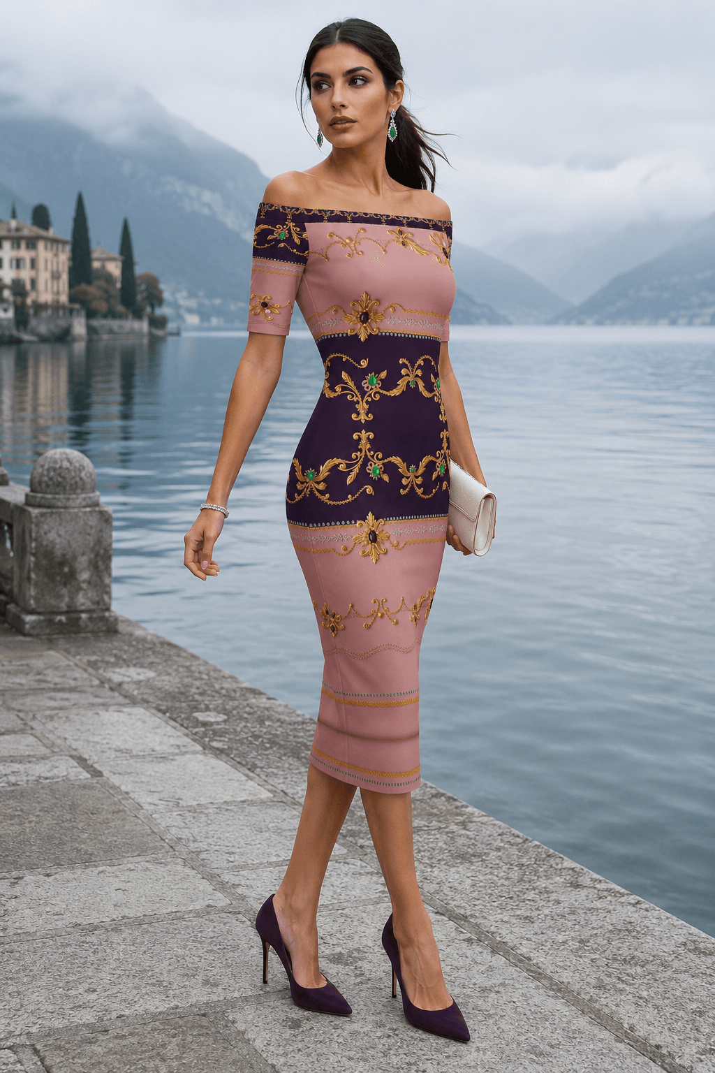 Dusty Blush Pink Womens Off-The-Shoulder bodycon dress Elegant Evening Outfit