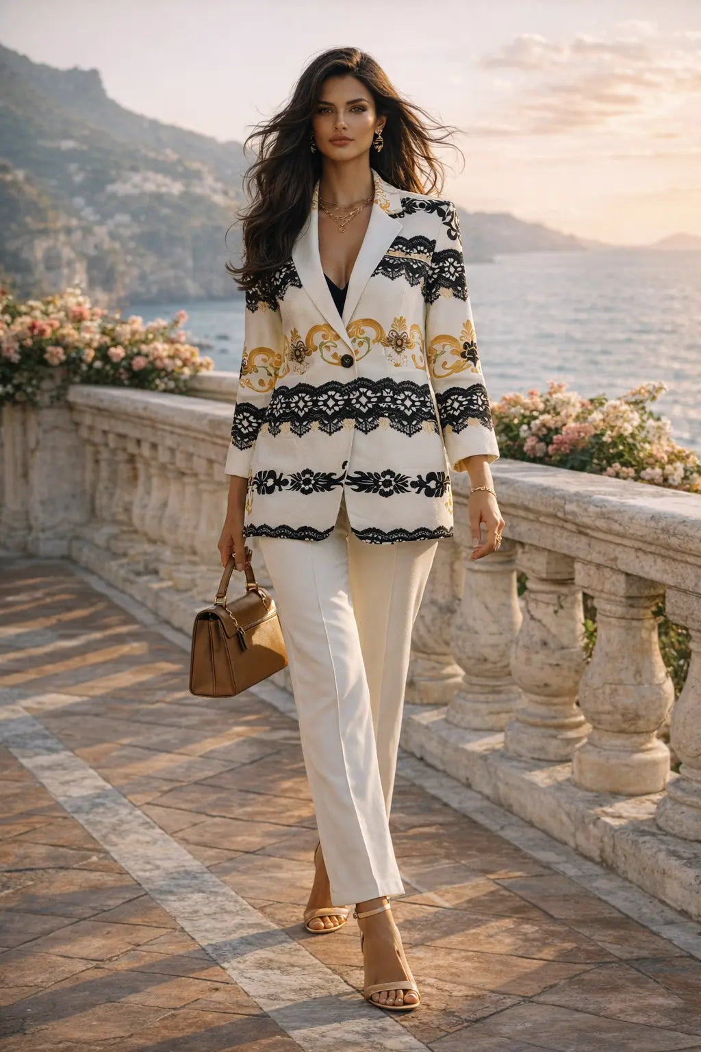 Elegant baroque lace women blazer perfect for office outfit and smart casual style