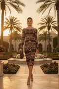 Black elegant baroque statement dress fitted off-shoulder midi for evening events