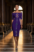 Elegant Royal Purple Baroque Off-Shoulder wrap dress Evening Outfit Stylish Design