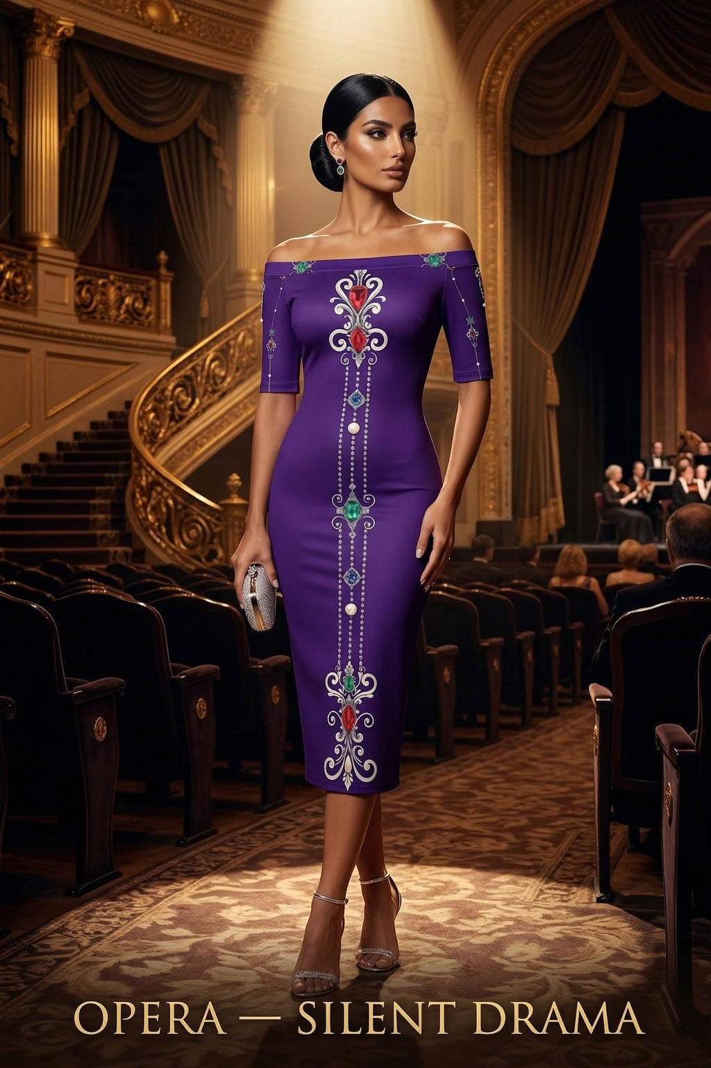 Elegant Royal Purple Baroque Off-Shoulder Wrap Dress Evening Outfit Stylish Fit