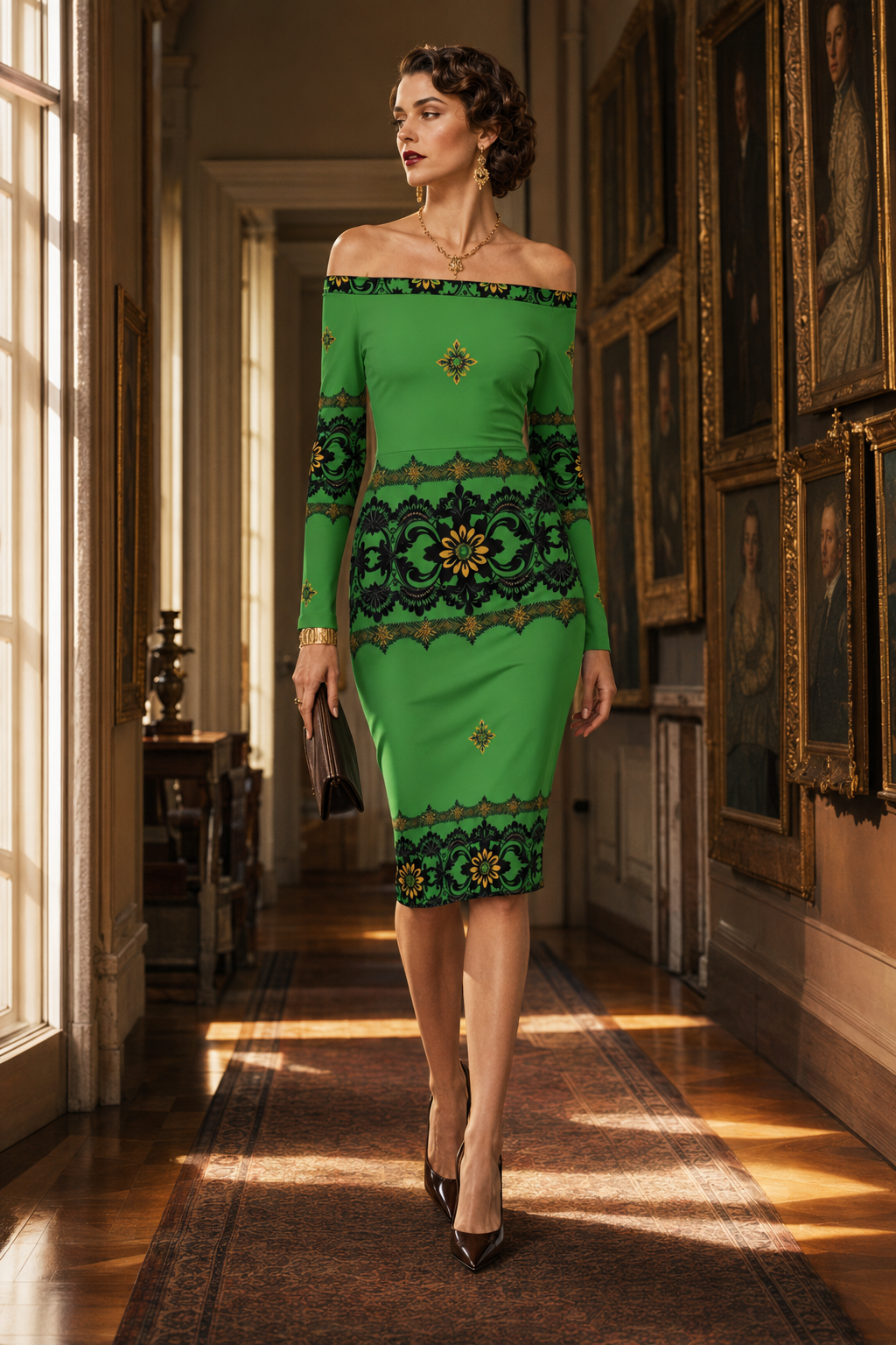 Emerald Lace Off the Shoulder Bodycon Dress Elegant Evening Outfit with Lace Details