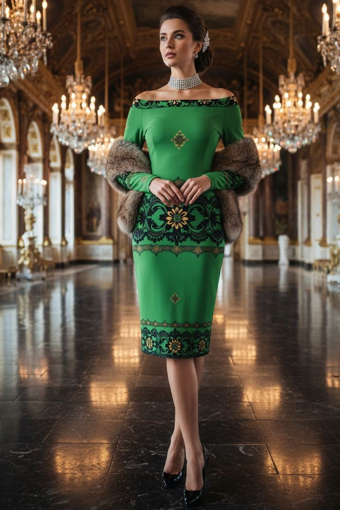 Emerald Braemar Women’s Off-The-Shoulder Long Sleeve Midi Bodycon Dress (XS–6XL) - Angelic Blessings