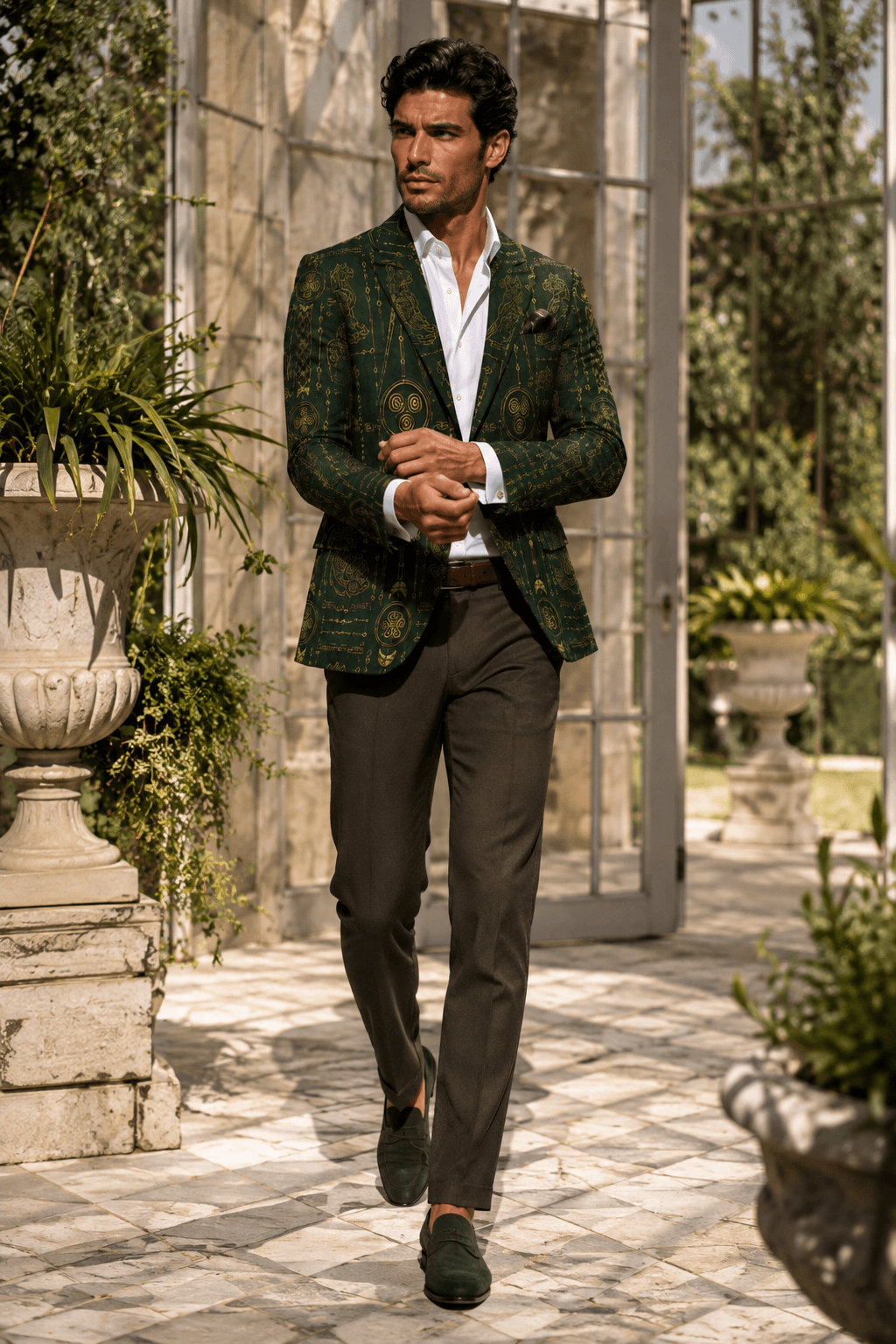 Forest Green Gold men's blazer Elegant Evening Outfit Stylish Formal Wear