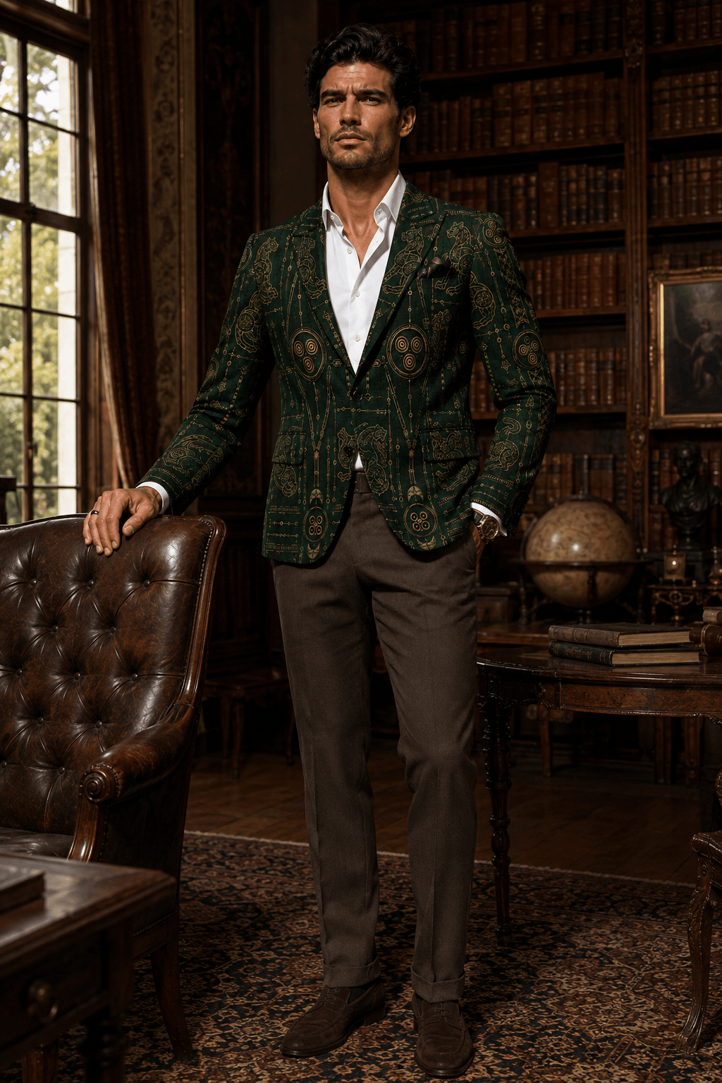 Forest Green Gold men's blazer Elegant Artistic Tailoring Evening Outfit