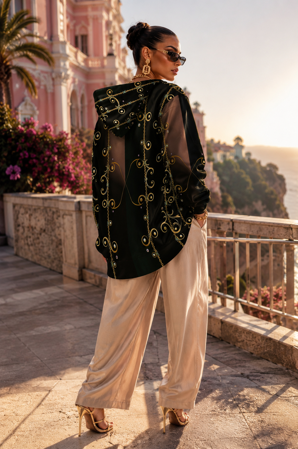 Forest Green Velvet womens hoodie sweatshirts with elegant outfit for evening wear