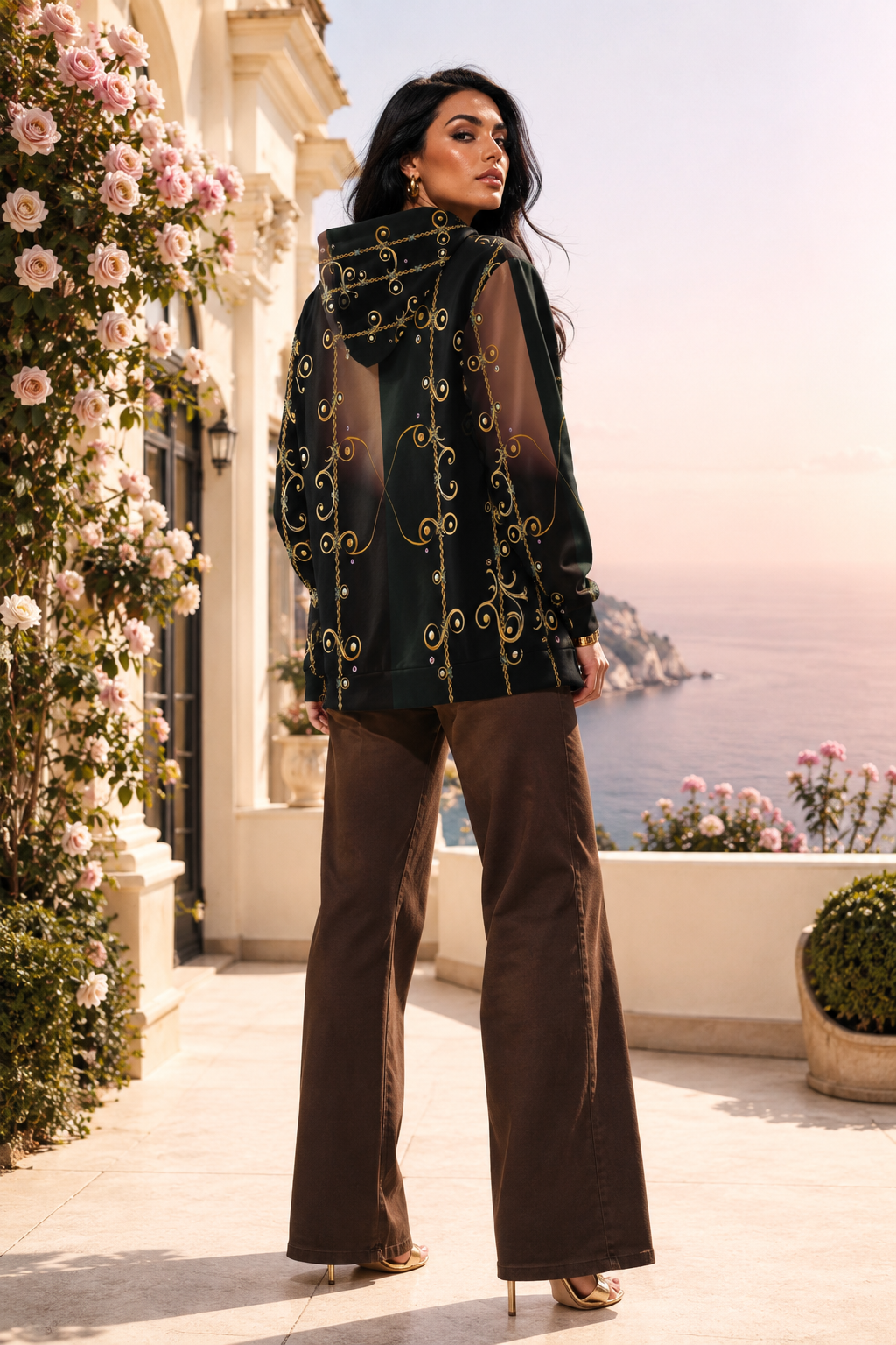 Forest Green Velvet Womens Hoodie Sweatshirts with Elegant Evening Outfit Style