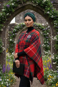 Fraser Clan Tartan All-Season Soft Touch Shawl Lightweight Wrap Scarf worn by woman in garden archway